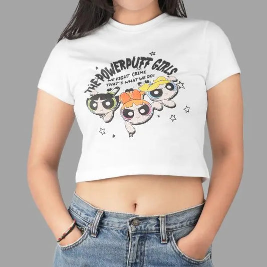 ADLV Powerpuff Girl Crayon Artwork Crop White Tee