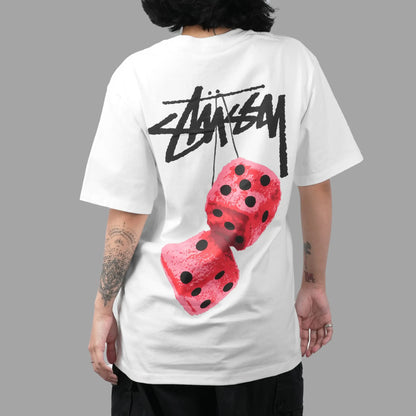 Stussy Fuzzy Dice White Tee